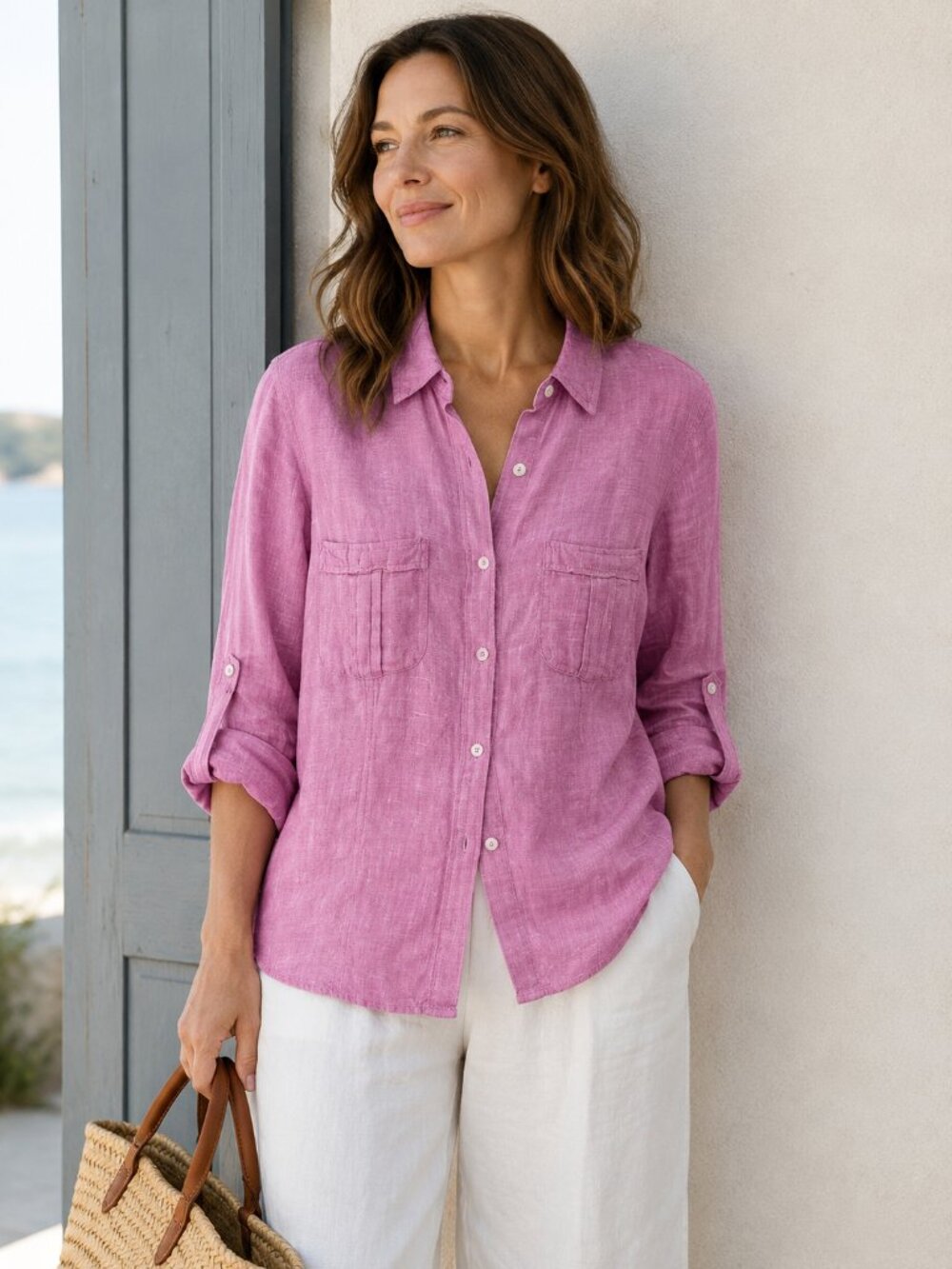 MARKS & SPENCER AUTOGRAPH Pink Linen Shirt Button Up Coastal Quiet Luxury Beachy